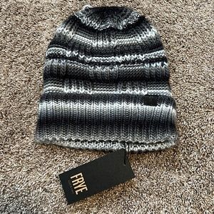 Frye Black & White Space Dye Knit Cuffed Beanie Ombré Striped NEW